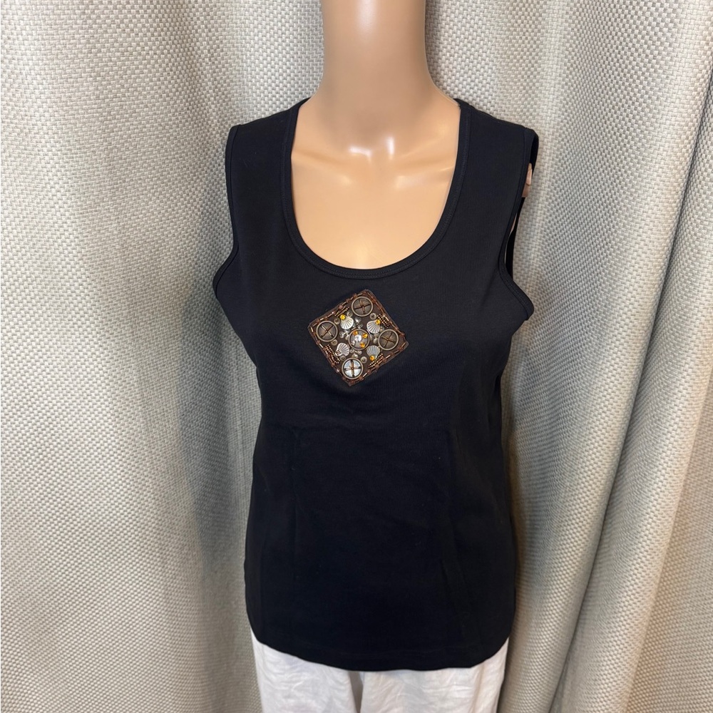 Black Sleeveless Top with Embellished Detail